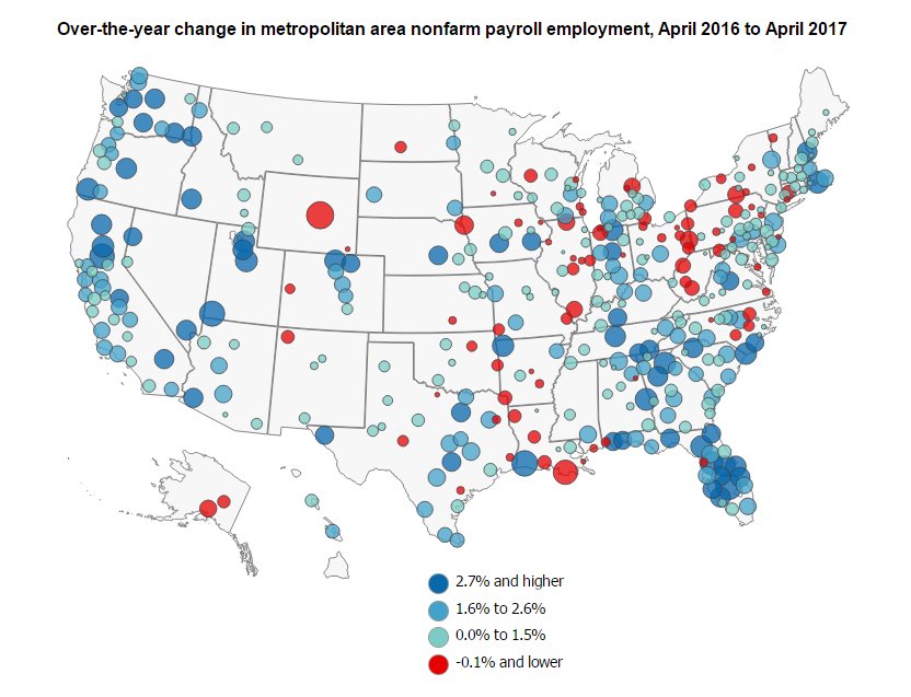 Nonfarm payroll employment increased in 297 metropolitan areas over the year end…