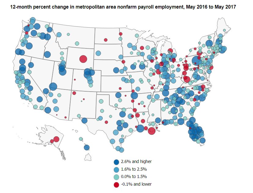 Nonfarm payroll employment increased in 304 metropolitan areas for year ending M…