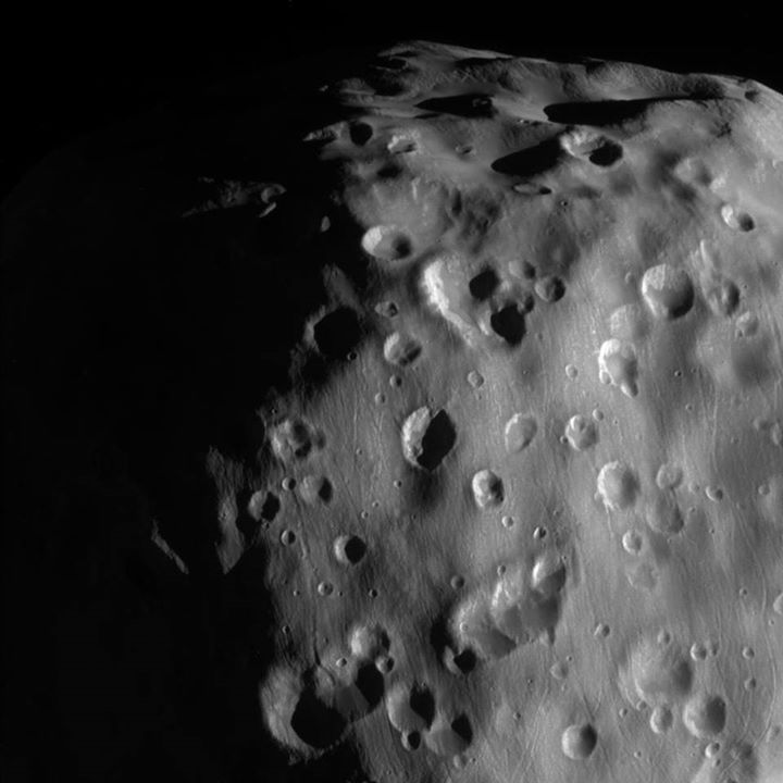 This high-resolution view of Saturn’s moon Epimetheus shows …
