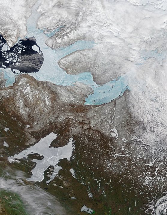 Icy lakes and rivers have a significant footprint in the Arc…