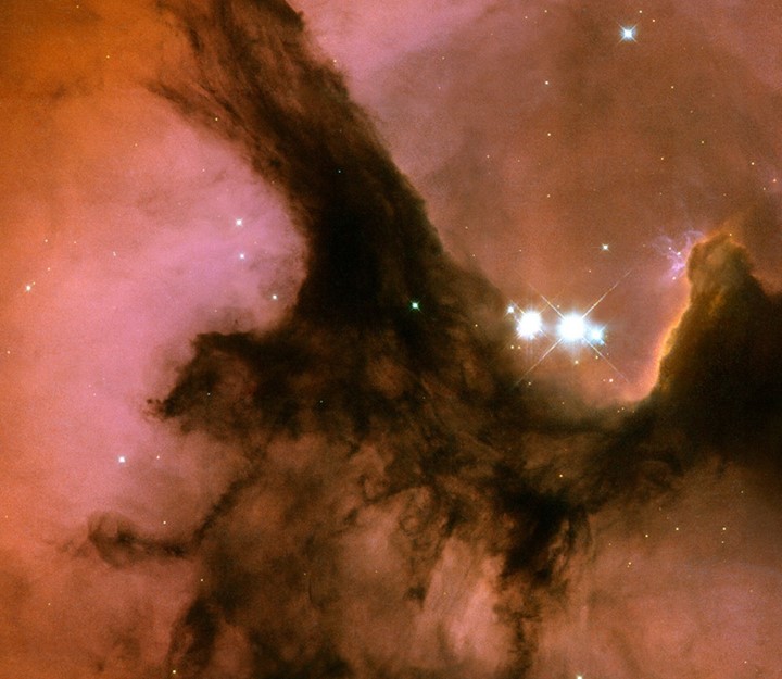 Three huge intersecting dark lanes of interstellar dust make the Trifid Nebula o…