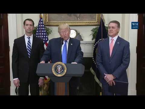 President Trump Makes an Announcement with Senator Tom Cotton and Senator David Perdue