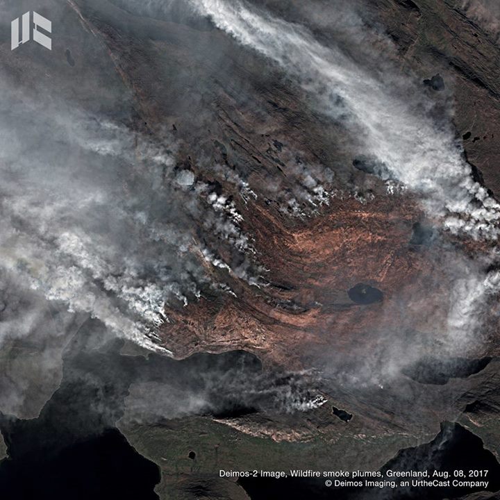 Wildfire smoke plumes in Greenland, 8 August.#DEIMOS2 fresh image depicts unusua…