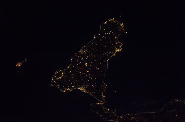 Just in from Paolo Nespoli…Sicily shining at night… Luca Parmitano how many …