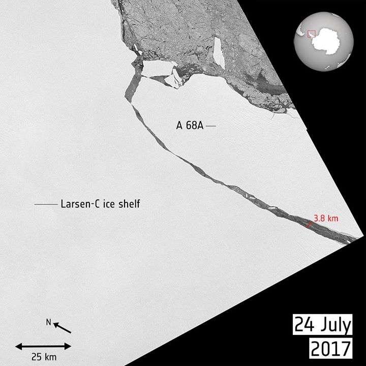 New Copernicus EU Sentinel-1 time series showing that iceberg A-68 has been movi…