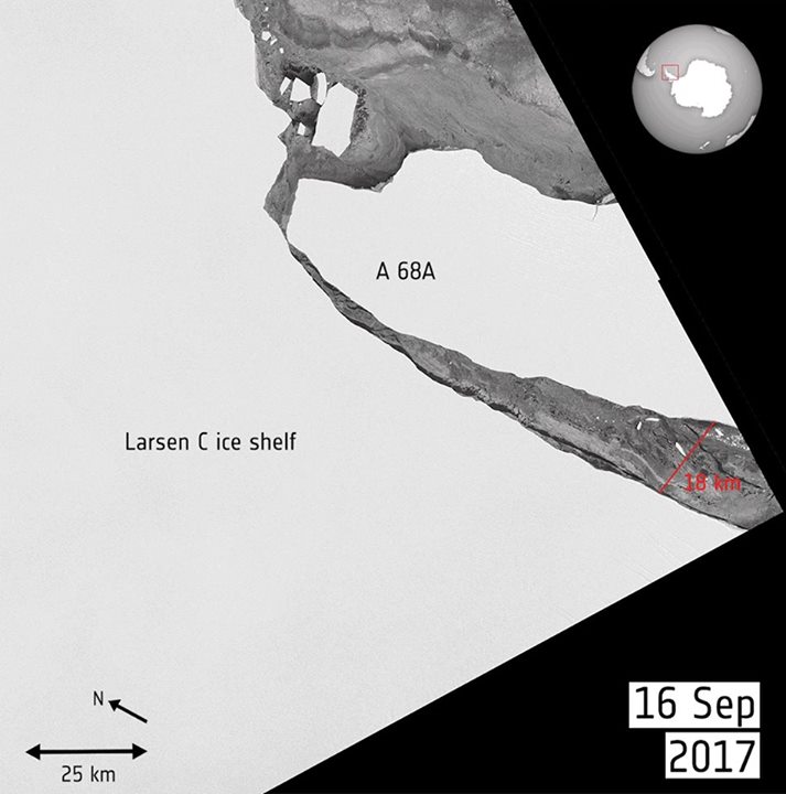 The giant iceberg is on the move. The Copernicus EU Sentinel-1 mission sees berg…