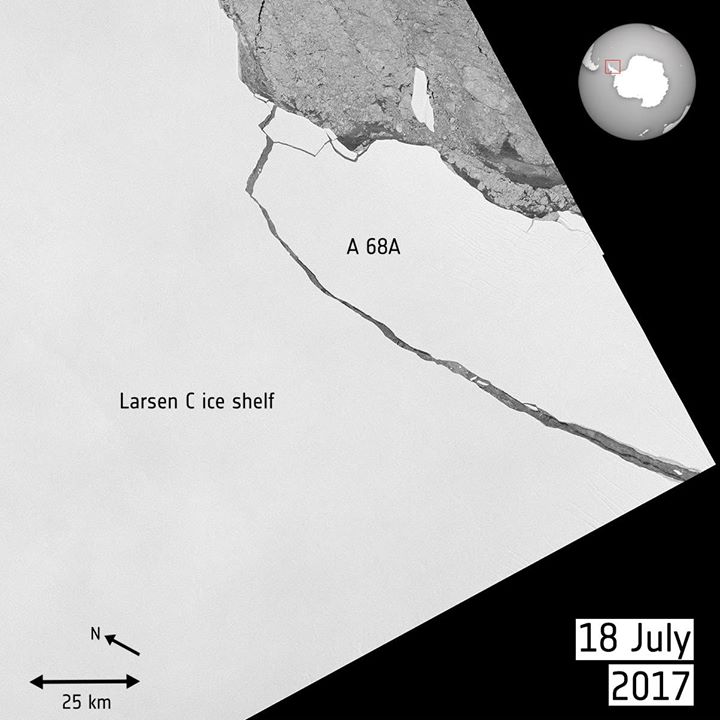 Witnessed by the Copernicus EU Sentinel-1 mission on 12 July 2017, a lump of ice…