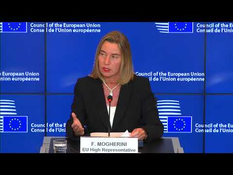 Mogherini addresses the press at the Foreign Affairs Council