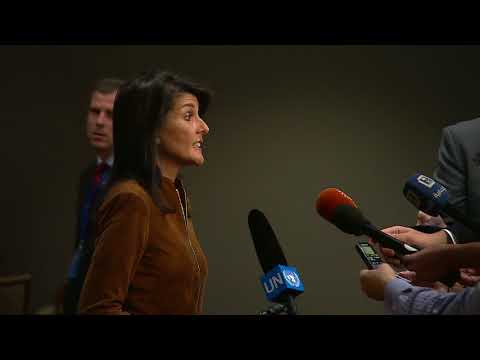 Nikki Haley (USA) on chemical attacks – Media Stakeout (18 October 2017)