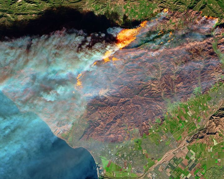 Burn scars and active fires in Ventura County, CA are visibl…