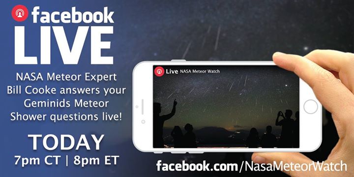 The Geminids meteor shower peaks just after 9 p.m. tomorrow!…