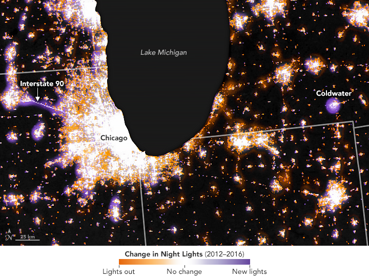 City lights are one of the most visible human impacts seen o…