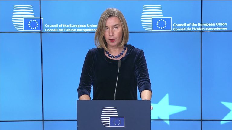 Federica Mogherini speaks with Mahmoud Abbas prior to Foreign Affairs …