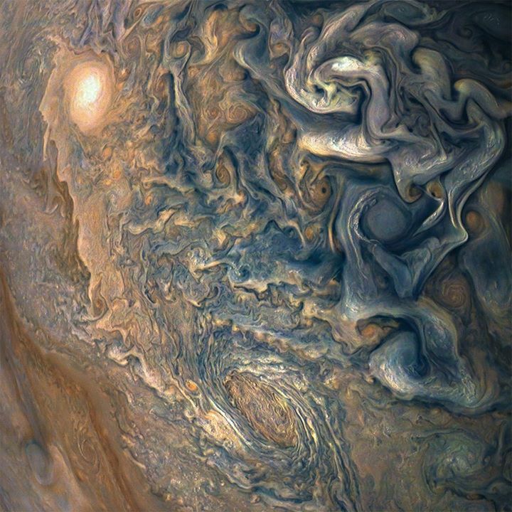 Mind-bending, color-enhanced swirls of Jupiter’s turbulent a…