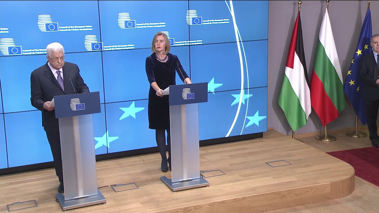 Federica Mogherini with Mahmoud Abbas at Foreign Affairs Council