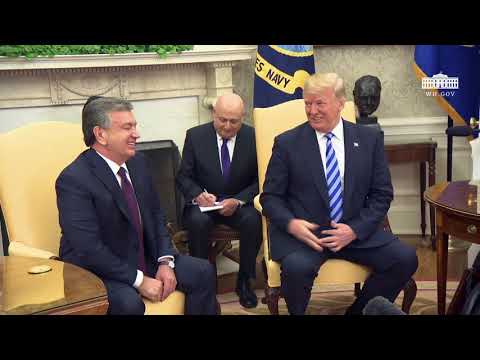 President Trump Hosts a Photo Opportunity with President Mirziyoyev of the Republic of Uzbekistan